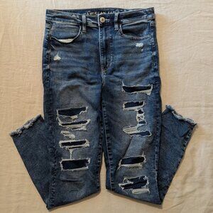 AE Distressed Highest Rise Dark Wash Distressed Skinny Jeans Sz10